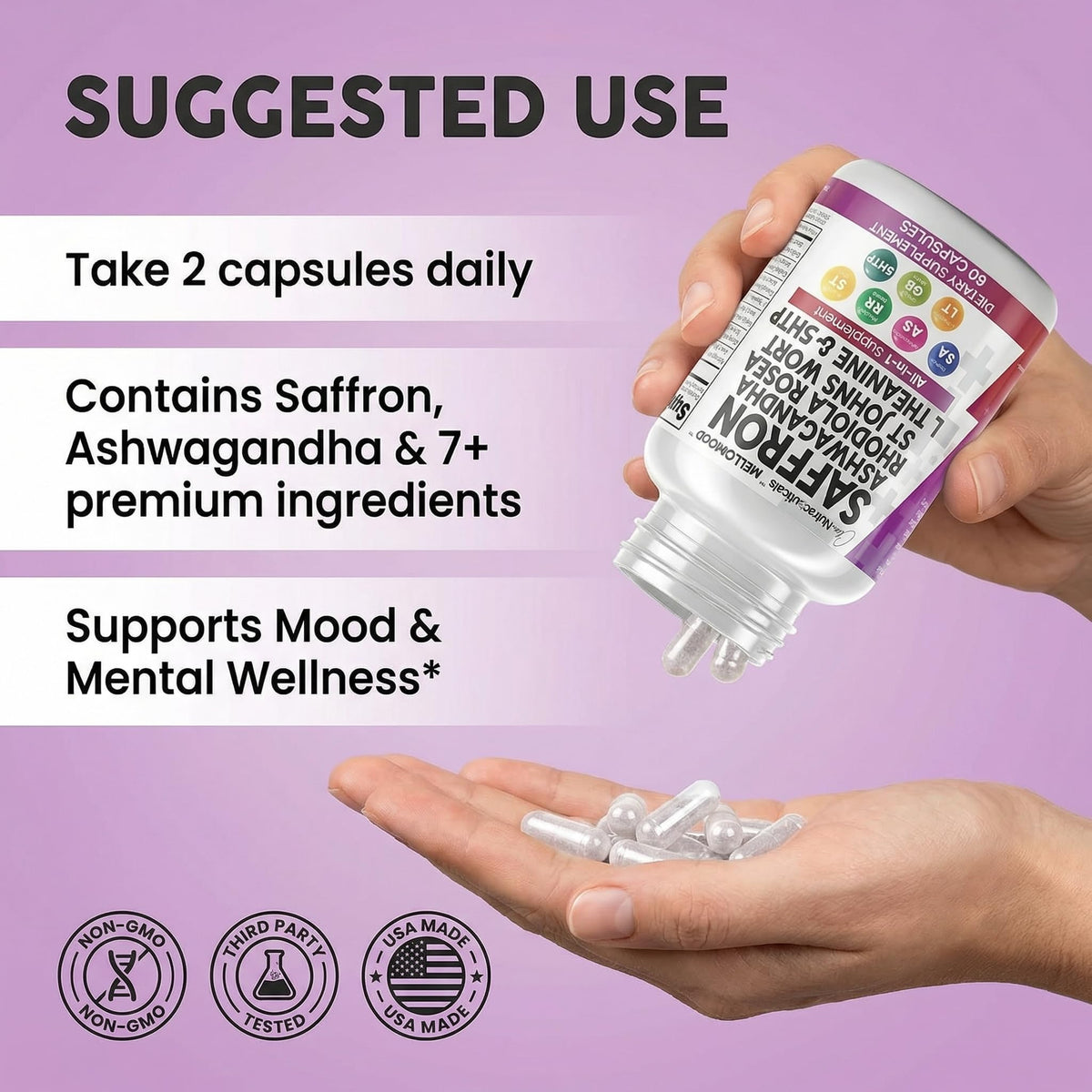 Clean Nutraceuticals Saffron Supplements Extract 100mg + Ashwagandha L-Theanine 200mg - Mood Support Ginkgo Biloba, St. John's Wort, Rhodiola Rosea & 5-HTP Capsules Pills Men Women - Maple Wellness Supplements