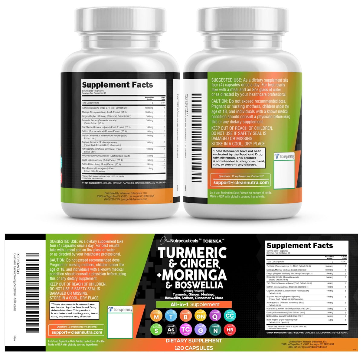 Clean Nutraceuticals Turmeric Moringa Supplement | Ginger Boswellia Saffron - Supplement for Women and Men with Ceylon Cinnamon - Maple Wellness Supplements