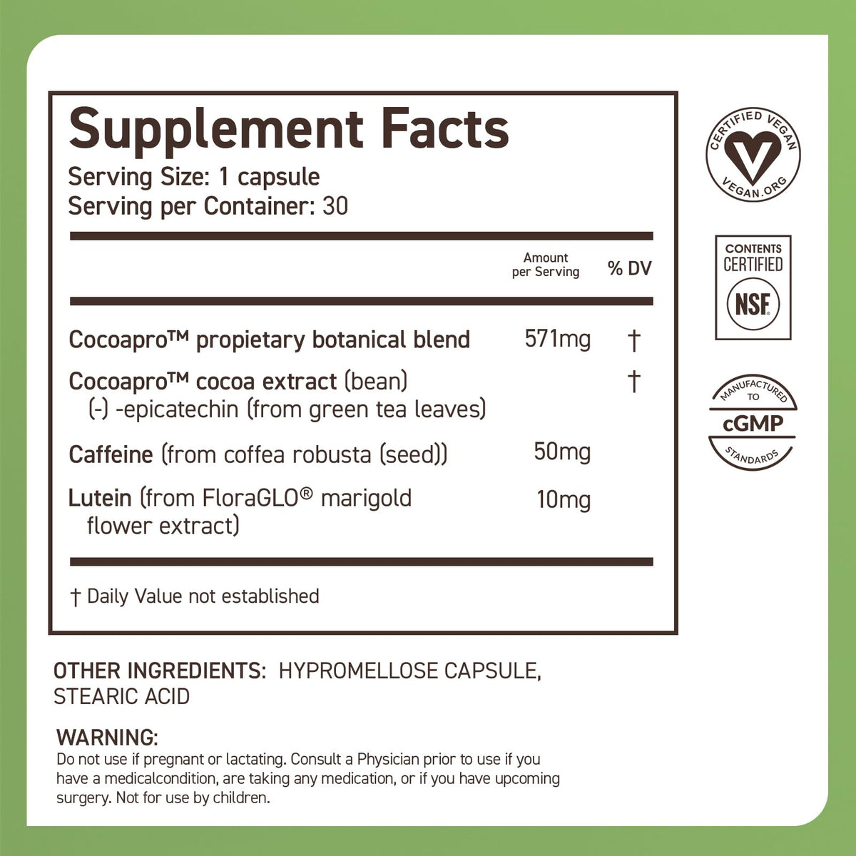 CocoaVia Memory & Focus Brain Supplement, 30 Day, Cocoa Flavanol Blend, Lutein, Added Caffeine for Boost. Improve Cognitive Function, Attention, Vegan & Plant Based, 30 Capsules - Maple Wellness Supplements