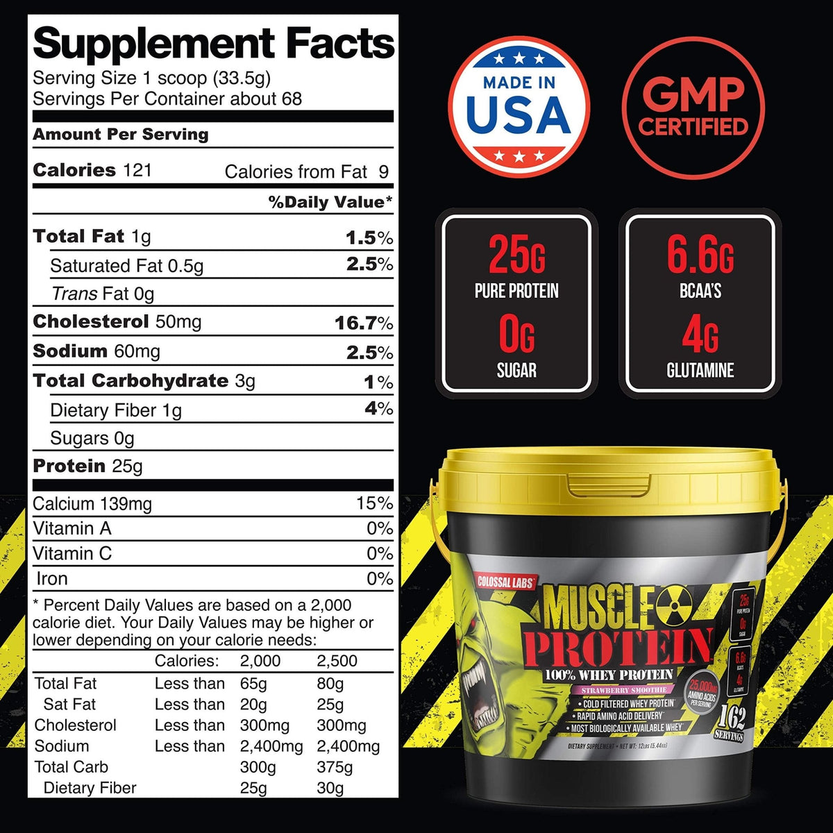 COLOSSAL LABS Muscle Protein Whey Powder [12 lbs/Pack of 1]-Strawberry Protein - Maple Wellness Supplements