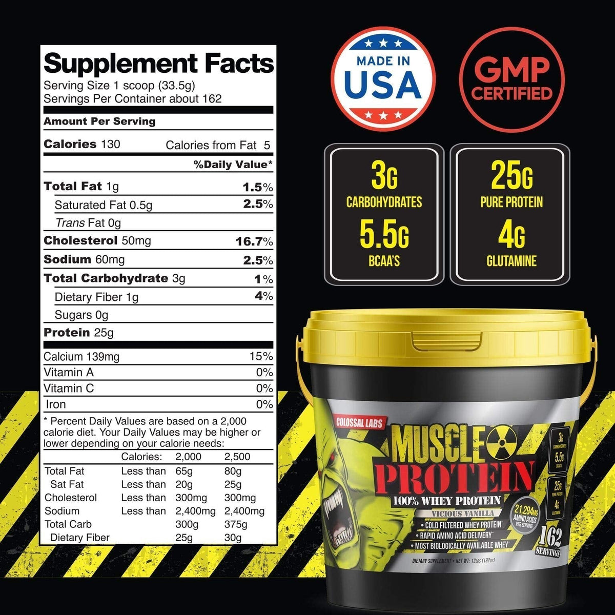 Colossal Labs Whey Protein Blend [12 Pounds/Pack of 1]–Vicious Vanilla, Cold Filtered - Maple Wellness Supplements