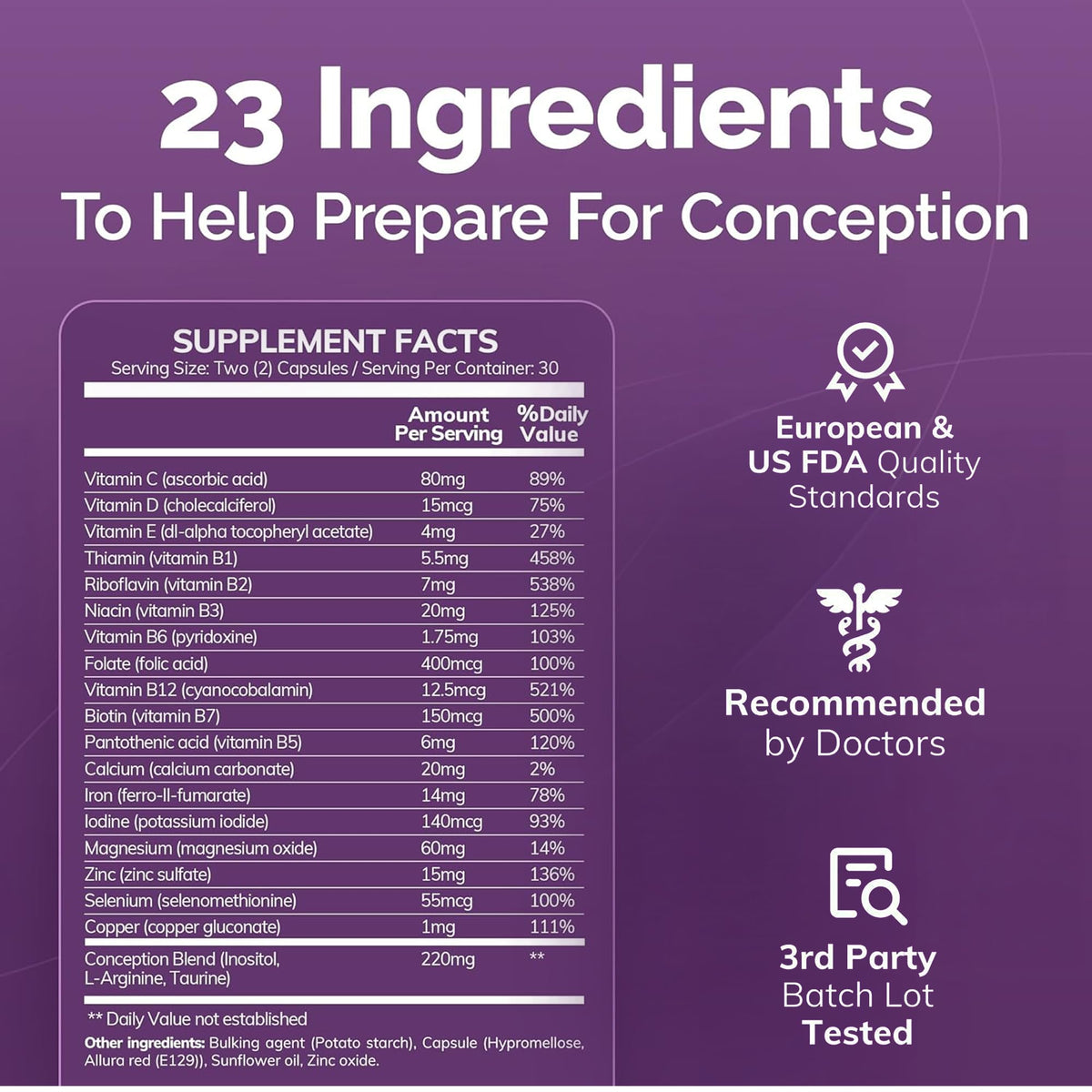 CONCEIVE PLUS Womens Fertility Support – Prenatal Multivitamin for Trying to Get Pregnant – Conception Blend, Hormonal Balance, Folate, Zinc, Thiamin, Riboflavin, Biotin – Non-GMO, Vegan – 30 Days - Maple Wellness Supplements