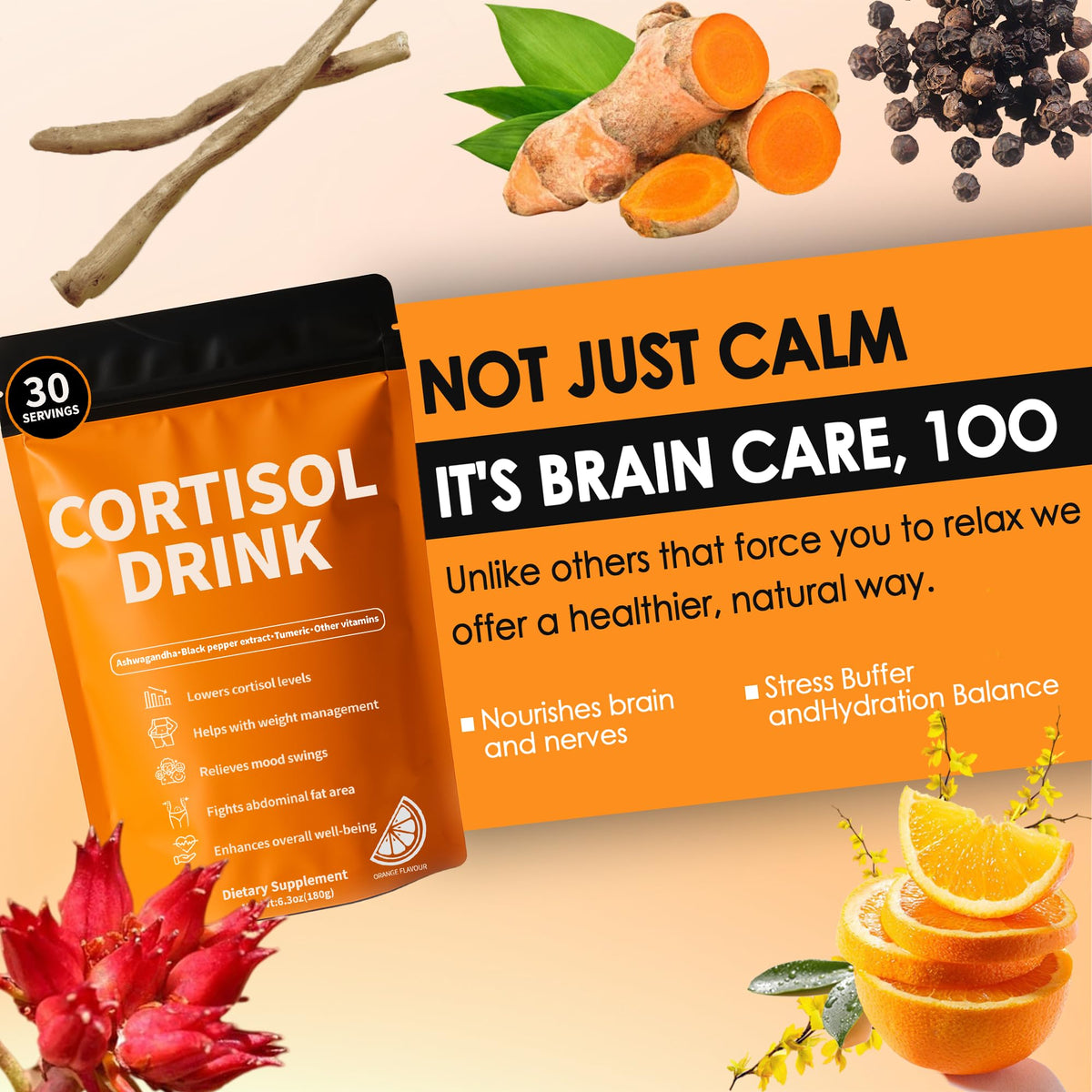 Cortisol Drink Powder - Natural Cortisol Supplements for Ashwagandha, L-Theanine, Turmeric Root, Black Pepper Extract, Relaxation, Focus, Mental Clarity - Maple Wellness Supplements