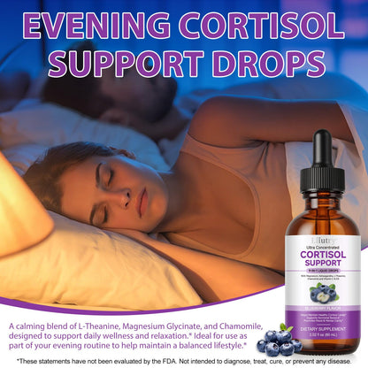 Cortisol Supplements for Women & Men, Cortisol Reducer 10 In 1 Cortisol Detox Liquid Drops with Magnesium, Ashwagandha, L-Theanine Liquid Drops, Hormone Balanced,Promotes Mood & Mental Clarity 2 Fl.Oz - Maple Wellness Supplements