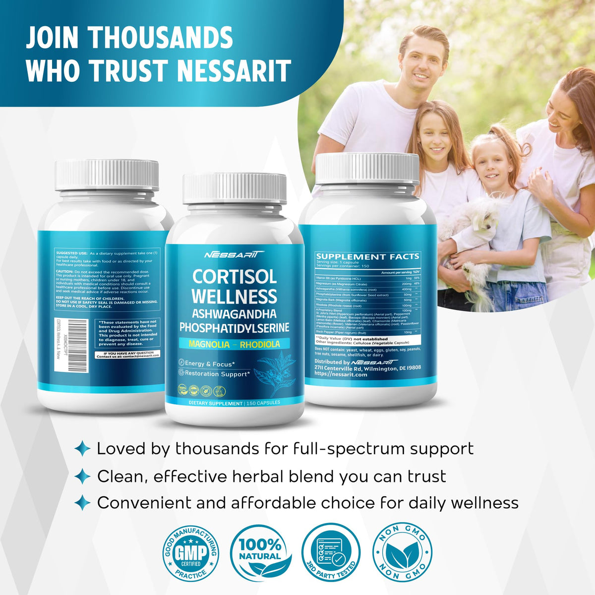 CORTISOL Wellness Ashwagandha 14-in-1 Natural Blend with Phosphatidylserine Magnolia Rhodiola St. John's Wort Peppermint Bacopa - 150 Count - Maple Wellness Supplements
