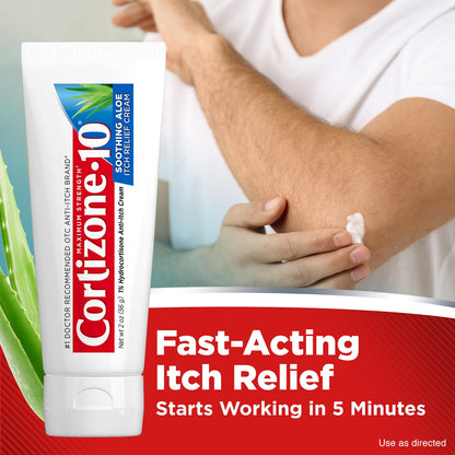 Cortizone-10 Maximum Strength Soothing Aloe Itch Relief Cream, 1% Hydrocortisone, Fast-Acting, Anti-Itch Cream for Bug Bites, Rash, Eczema, Psoriasis, Poison Ivy, Oak, Sumac & More, 2 oz - Maple Wellness Supplements