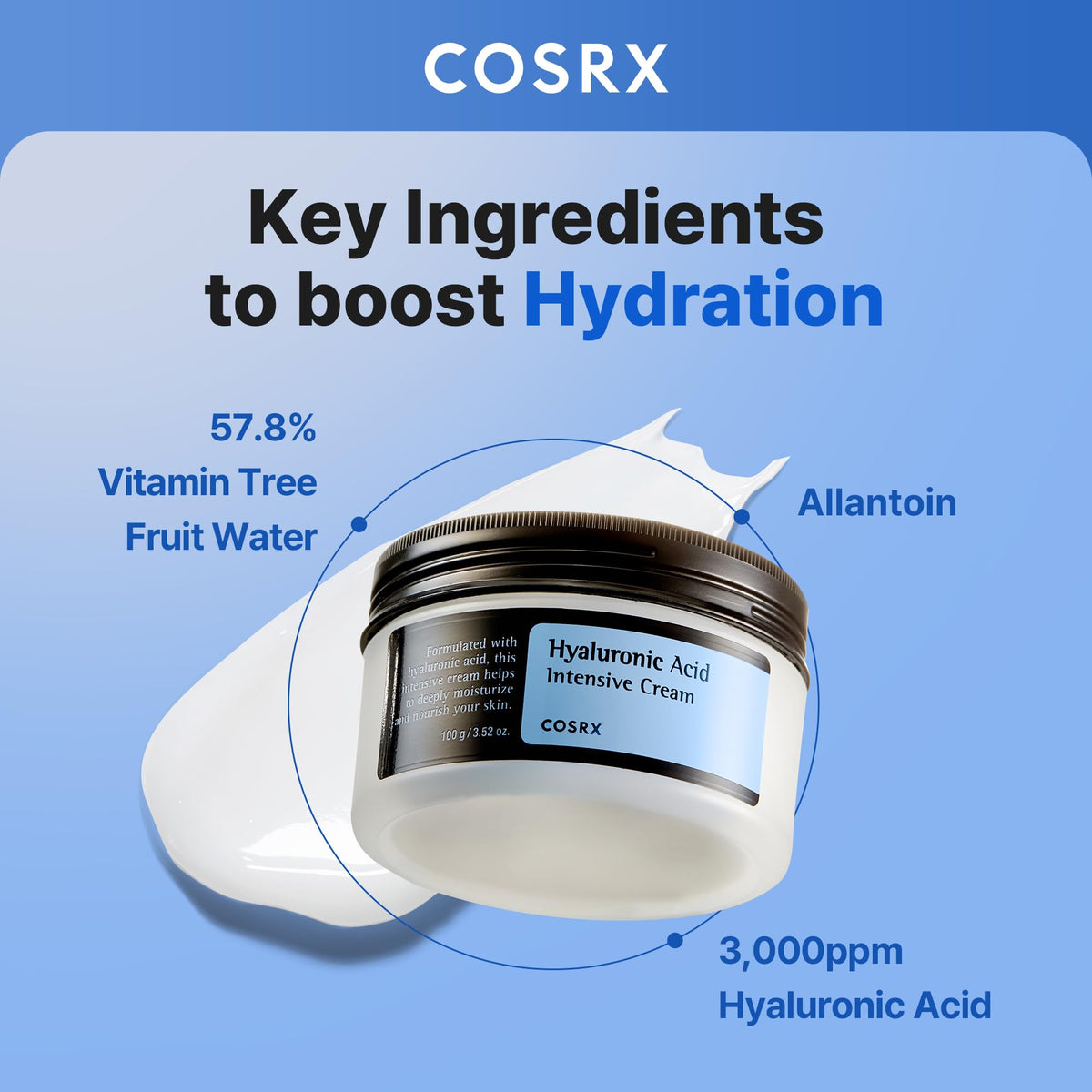 COSRX Hyaluronic Acid Moisturizing Cream, Long-lasting Hydration, Rich Moisturizer for Sensitive Skin 3.52 oz / 100g - Maple Wellness Supplements