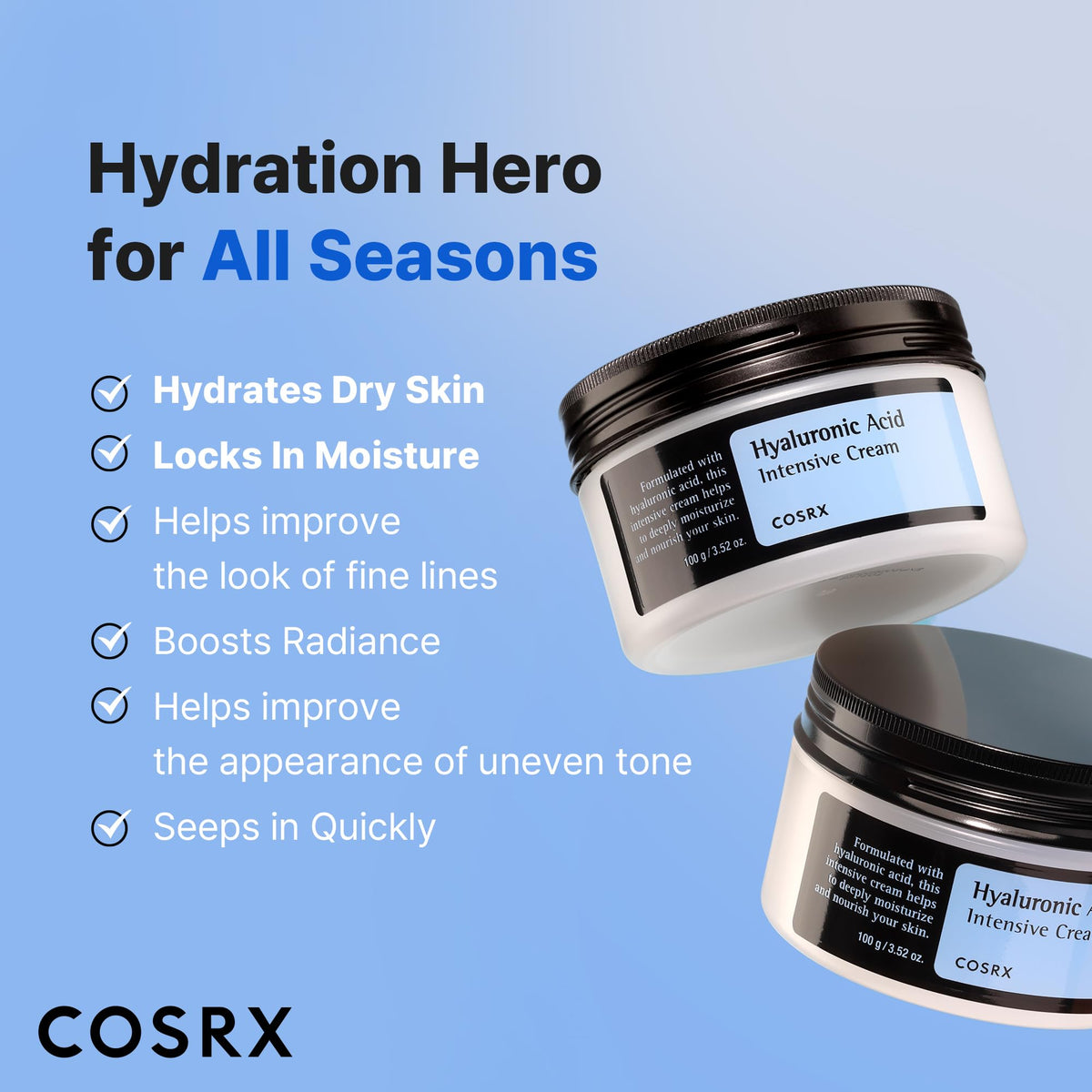 COSRX Hyaluronic Acid Moisturizing Cream, Long-lasting Hydration, Rich Moisturizer for Sensitive Skin 3.52 oz / 100g - Maple Wellness Supplements