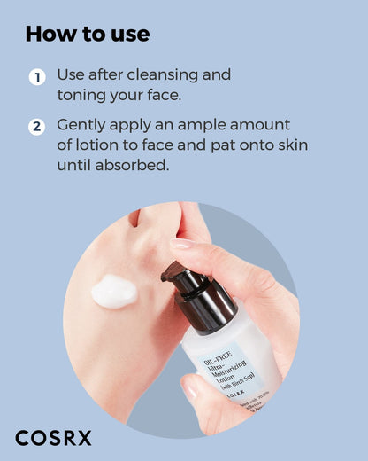 COSRX Oil Free Lotion with Birch Sap, Daily Acne Facial Moisturizer, Hydrating Moisturizer for All Skin Types, Korean Skin Care, 3.38 fl.oz / 100ml - Maple Wellness Supplements