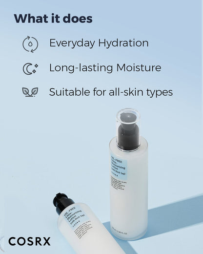 COSRX Oil Free Lotion with Birch Sap, Daily Acne Facial Moisturizer, Hydrating Moisturizer for All Skin Types, Korean Skin Care, 3.38 fl.oz / 100ml - Maple Wellness Supplements