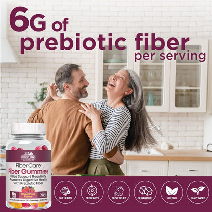 Country Farms Fiber Care Prebiotic Gummies, 6g of Fiber Per Serving, GLP-1 Booster, FOS from Beets, Digestive Health and Bloat, Supports Regularit - Maple Wellness Supplements