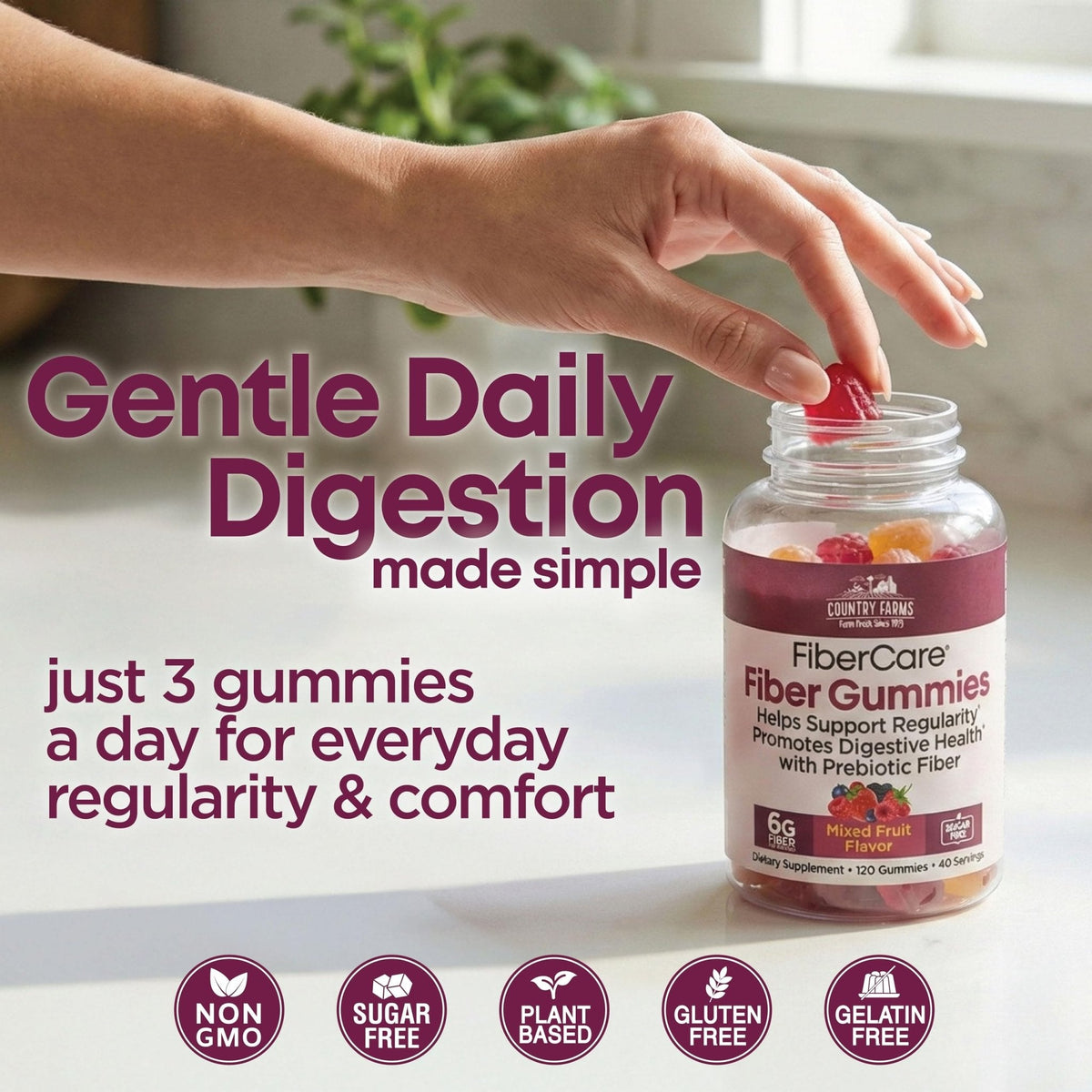 Country Farms Fiber Care Prebiotic Gummies, 6g of Fiber Per Serving, GLP-1 Booster, FOS from Beets, Digestive Health and Bloat, Supports Regularit - Maple Wellness Supplements