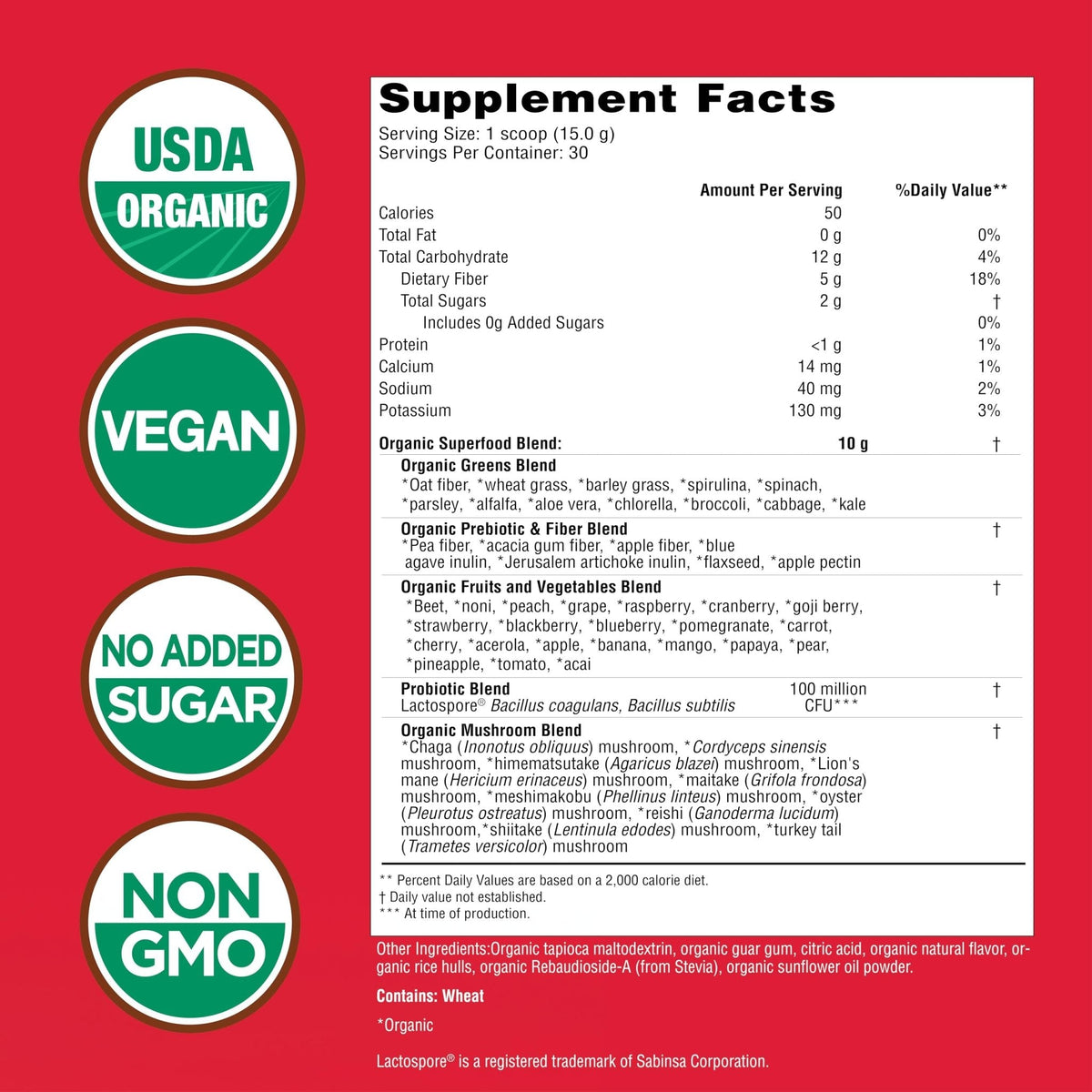 Country Farms Super Greens Berry Flavor, 50 Organic Super Foods, USDA Organic Drink Mix (Wheat Grass, Spirulina, Chlorella) Mushrooms & Probiotics, with Fiber, Gut Health, Natural Energy, 30 Servings - Maple Wellness Supplements