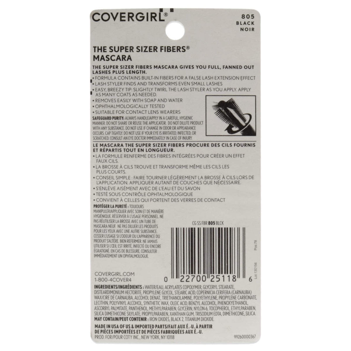 COVERGIRL Super Sizer Fibers Mascara, Black 805, 0.35 Ounce (Packaging May Vary) Volumizing Mascara with Brush - Maple Wellness Supplements