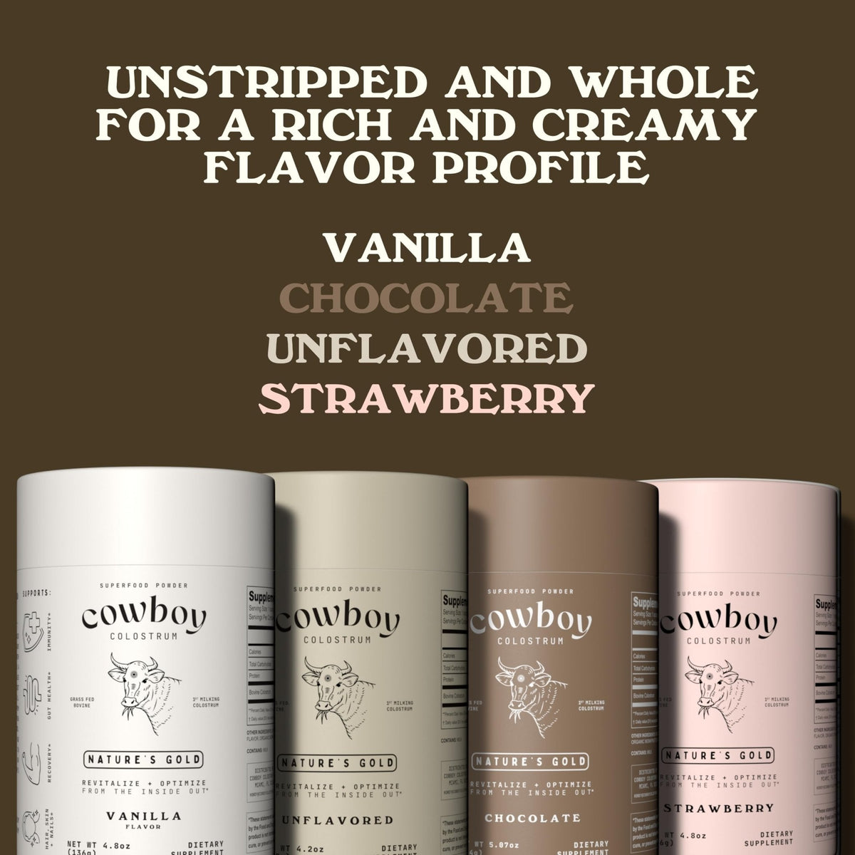 Cowboy - The Exclusive 1st Milking, Whole, Grass Fed Colostrum Supplement for Full Body Health - Bovine Colostrum Powder Packed w/Bioactive Nutrients - Sugar Free (Vanilla, 40 Servings) - Maple Wellness Supplements