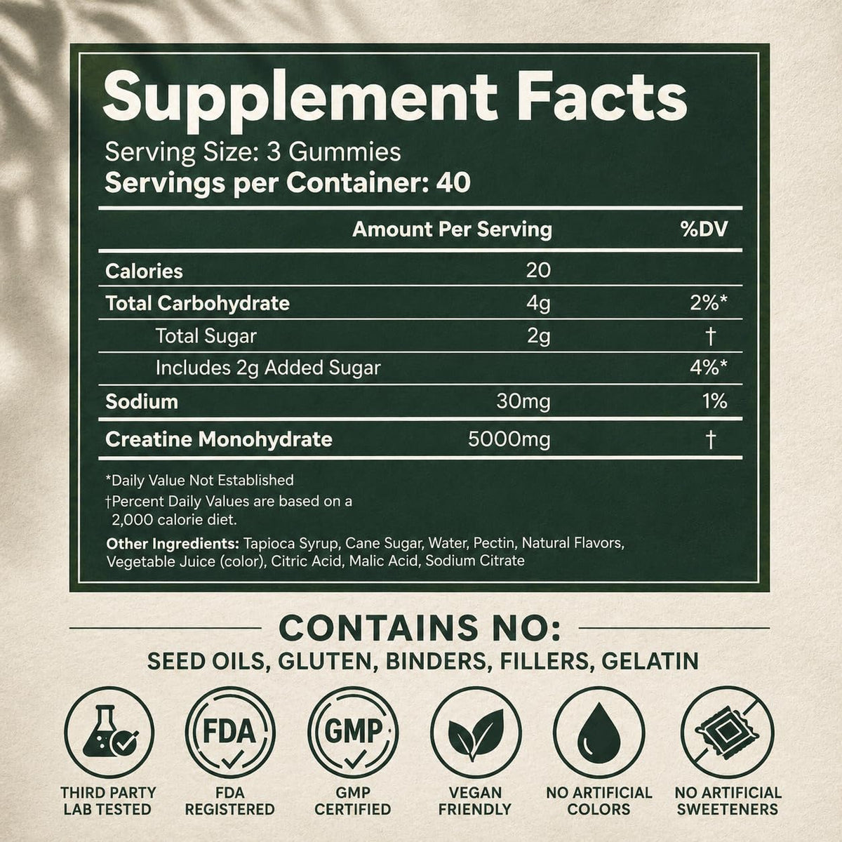 Creatine Monohydrate Gummies 5g - Only 2g Sugar, Made in USA - Sour Watermelon Flavor - Vegan & 3rd Party Tested - Pre & Post Workout Supplement for Women and Men (120 Count, 40 Servings) - Maple Wellness Supplements