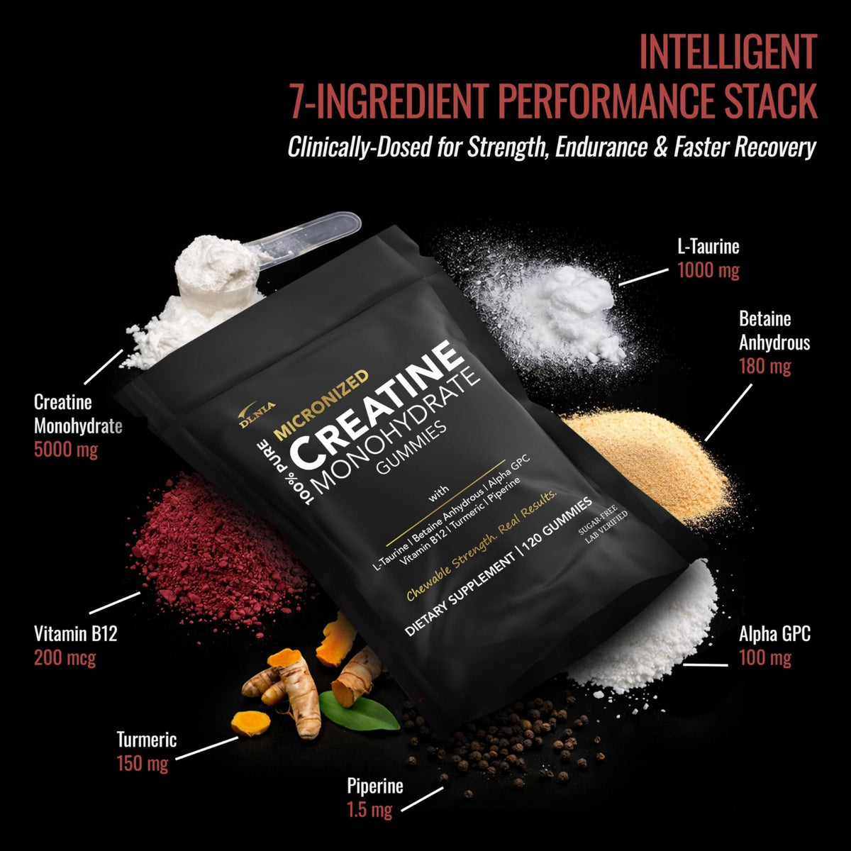 Creatine Monohydrate Gummies for Men & Women - Sugar Free & Vegan Advanced Formula W/L-Taurine + Vitamin B12 - for Muscle Strength, Muscles Builder, Recovery, - Maple Wellness Supplements