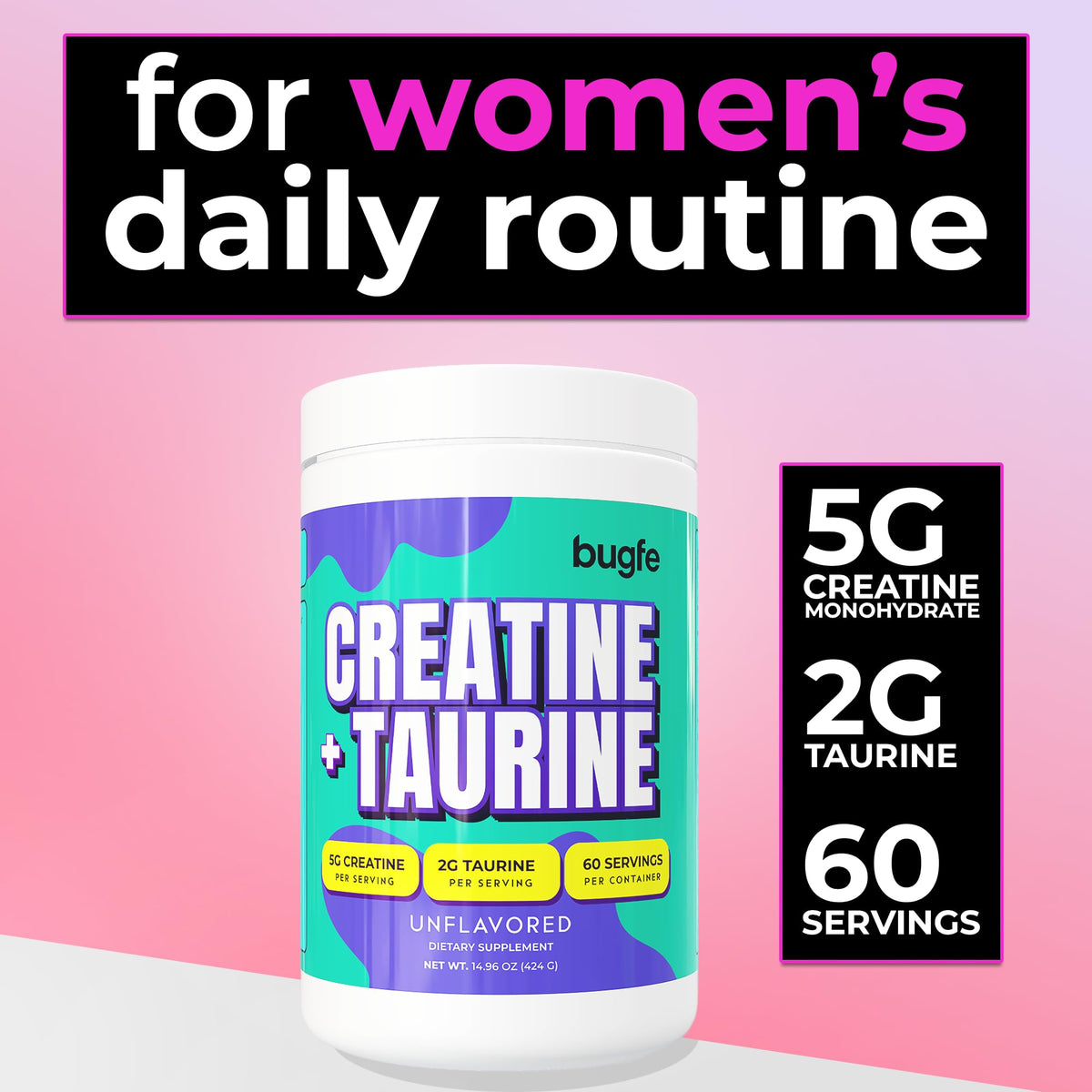Creatine with Taurine for Women & Men - Unflavored Micronized Creatine Monohydrate Plus Taurine Powder to Support Muscle Strength, Recovery & Brain Health (60 Servings) - Maple Wellness Supplements