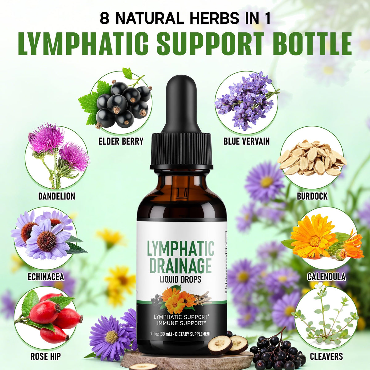 Crobirware Lymphatic Drainage Drops - Herbal Lymph System Cleanse & Immune Support - Liquid with Echinacea, Elderberry, Ginger & Burdock Root - Vegan, Alcohol-Free, 1oz - Maple Wellness Supplements