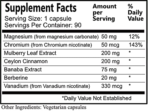 Daily Maunfacturing Carbo-Care™ (Magnesium, Chromium, Mulberry Leaf Extract, Ceylon Cinnamon, Banaba Extract, Berberine, Vanadium) 90 Vegetarian Capsules - Maple Wellness Supplements
