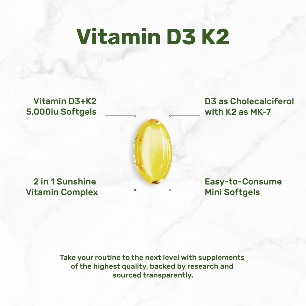 DEAL SUPPLEMENT Vitamin D3 5,000 IU + K2 MK7 Softgels, 250 Count | 2-in-1 Complex | Easy to Swallow - Maple Wellness Supplements