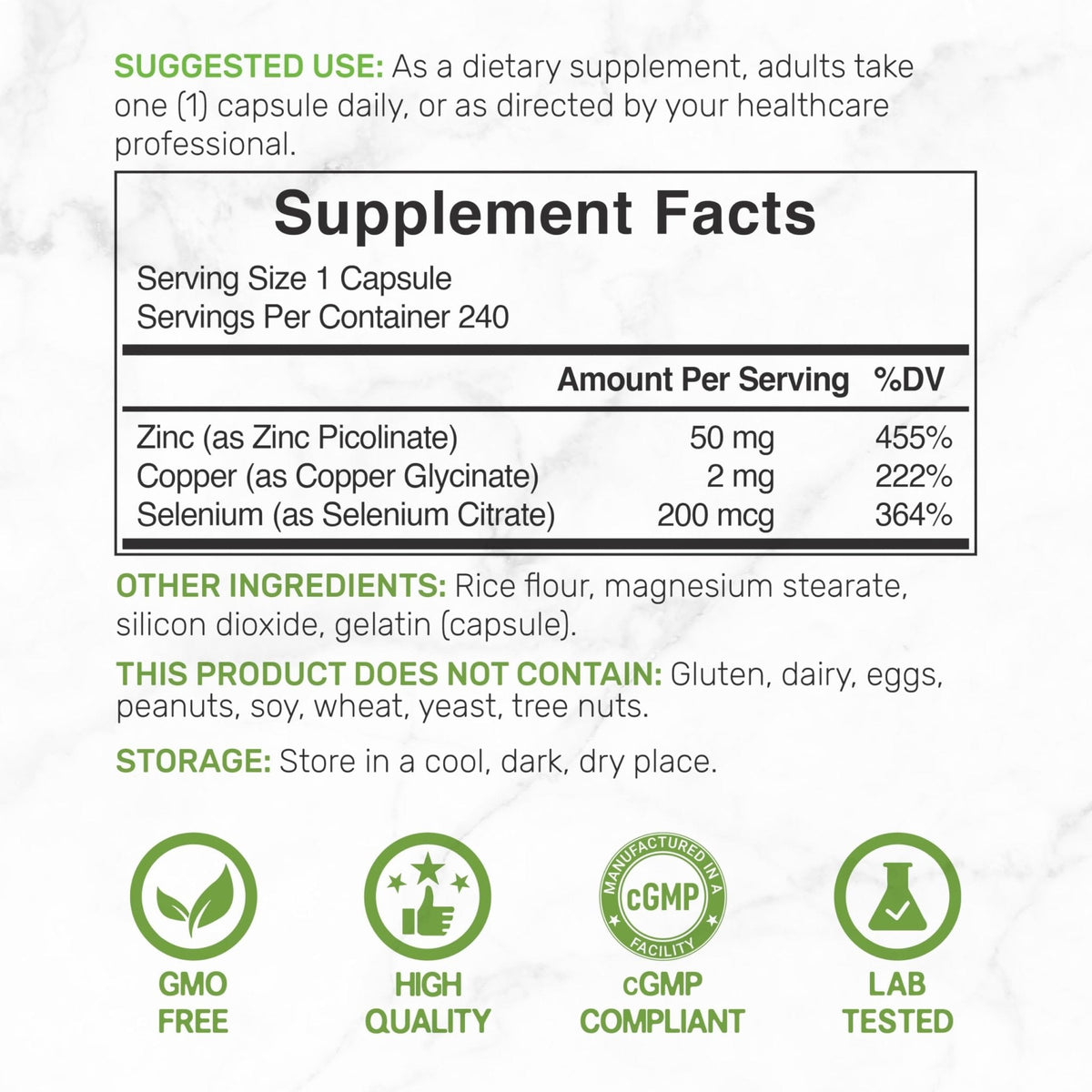 Deal Supplement Zinc 50mg with Selenium + Copper, 240 Capsules, 8 Month Supply, 3 in 1 Mineral Formula, Zinc Picolinate Complex Supplement - Maple Wellness Supplements