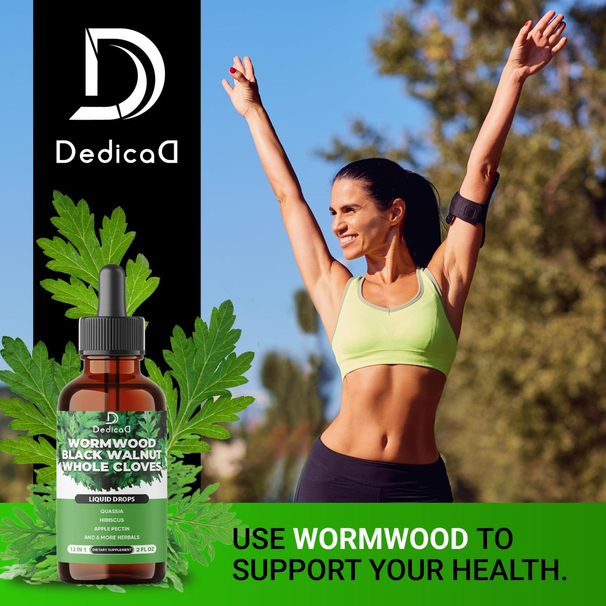 DEDICAD 12in1 Wormwood Liquid Drops - Black Walnut Wormwood Tincture Liquid Extract Whole Cloves and 9 More Herbs - 60 Days Supply - Maple Wellness Supplements