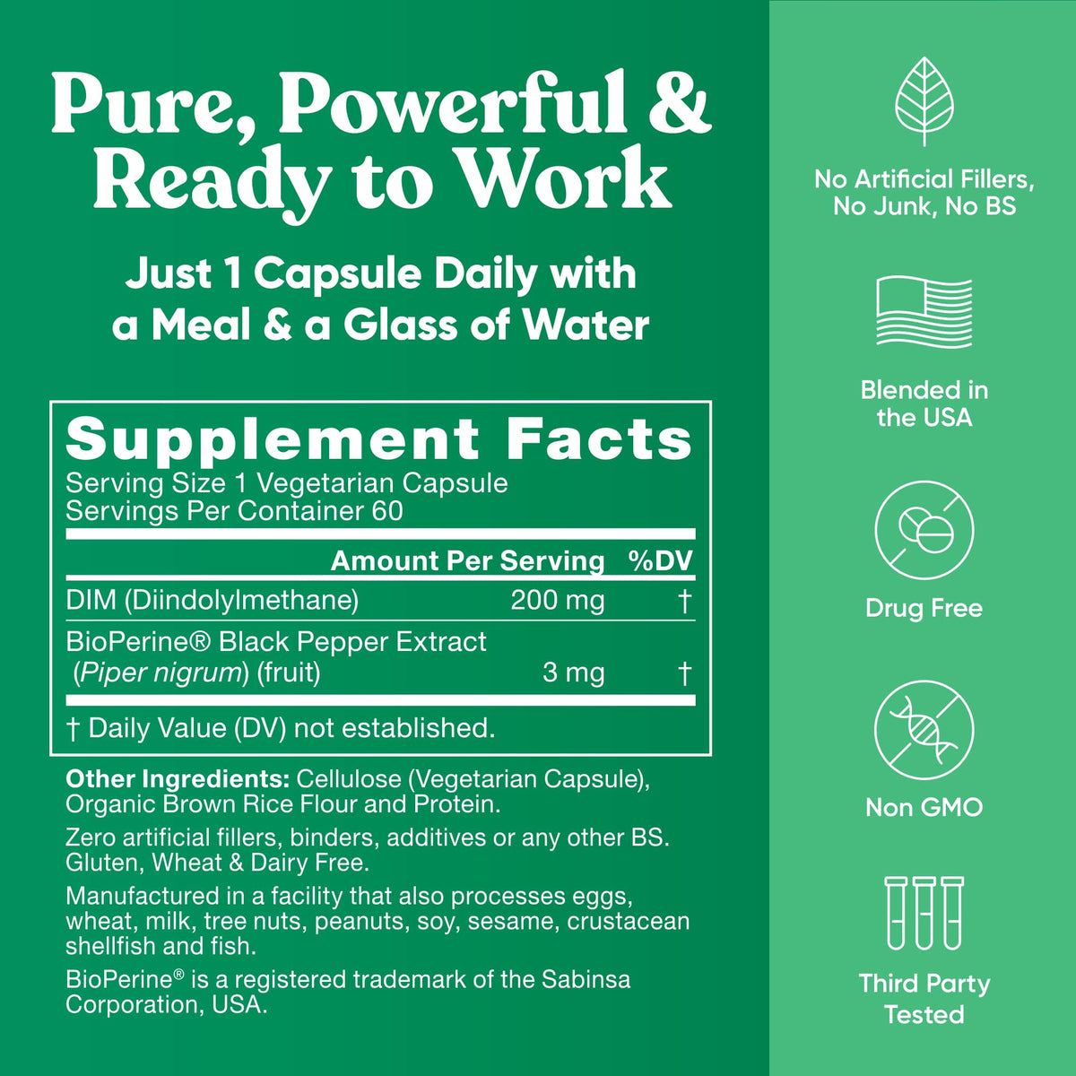 DIM Supplement Pure 200 Mg for Women or Men - Estrogen Hormone Balance Supplement for Energy, Fatigue, Stress, Menopause, Hot Flashes - Enhanced Bioavailability BioPerine - 60 Vegan Soft Capsules - Maple Wellness Supplements