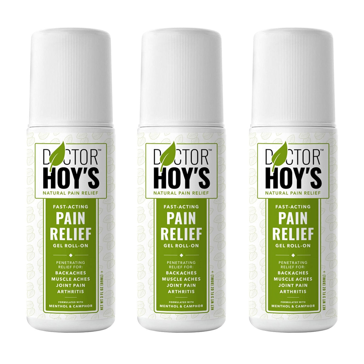 DOCTOR HOY'S Natural Pain Relief Gel, Water Based with Arnica, Anti-Inflammatory, Clean, Safe and Effective Natural Pain Relief, 3 oz. Roll-On, 3pk - Maple Wellness Supplements