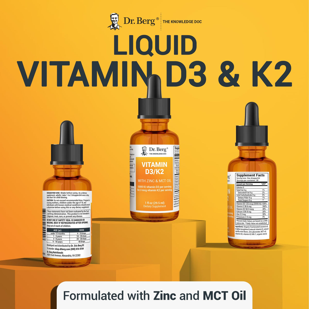 Dr. Berg Liquid Vitamin D3 & K2 Supplement - For Bone, Teeth, Mood & Immune Health - Maple Wellness Supplements
