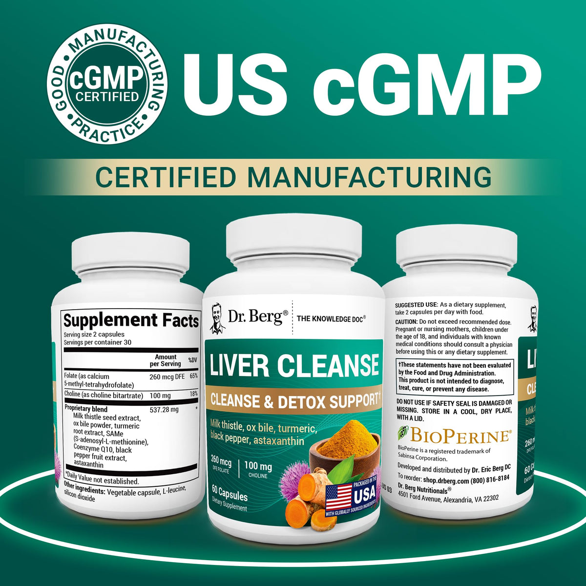 Dr. Berg Liver Cleanse Detox Capsules w/Unique Blend of Milk Thistle, Ox Bile & Folate - Liver Supplement Includes Turmeric, Black Pepper & Choline - 60 Capsules - Maple Wellness Supplements