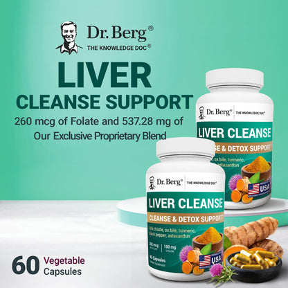 Dr. Berg Liver Cleanse Detox Capsules w/Unique Blend of Milk Thistle, Ox Bile & Folate - Liver Supplement Includes Turmeric, Black Pepper & Choline - 60 Capsules - Maple Wellness Supplements