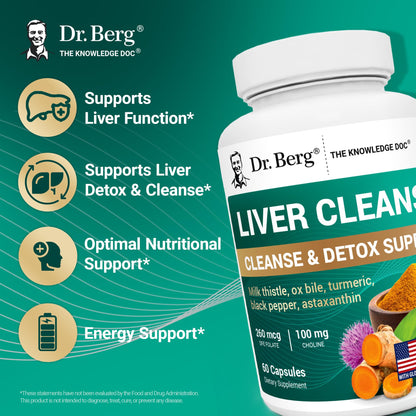 Dr. Berg Liver Cleanse Detox Capsules w/Unique Blend of Milk Thistle, Ox Bile & Folate - Liver Supplement Includes Turmeric, Black Pepper & Choline - 60 Capsules - Maple Wellness Supplements