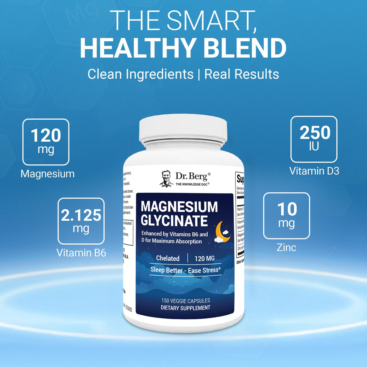 Dr. Berg Magnesium Glycinate 150ct – 4-in-1 Chelated for Muscle, Nerve, Sleep & Stress Support*– w/ D3, B6 & Zinc – 4X Lab-Tested - Maple Wellness Supplements
