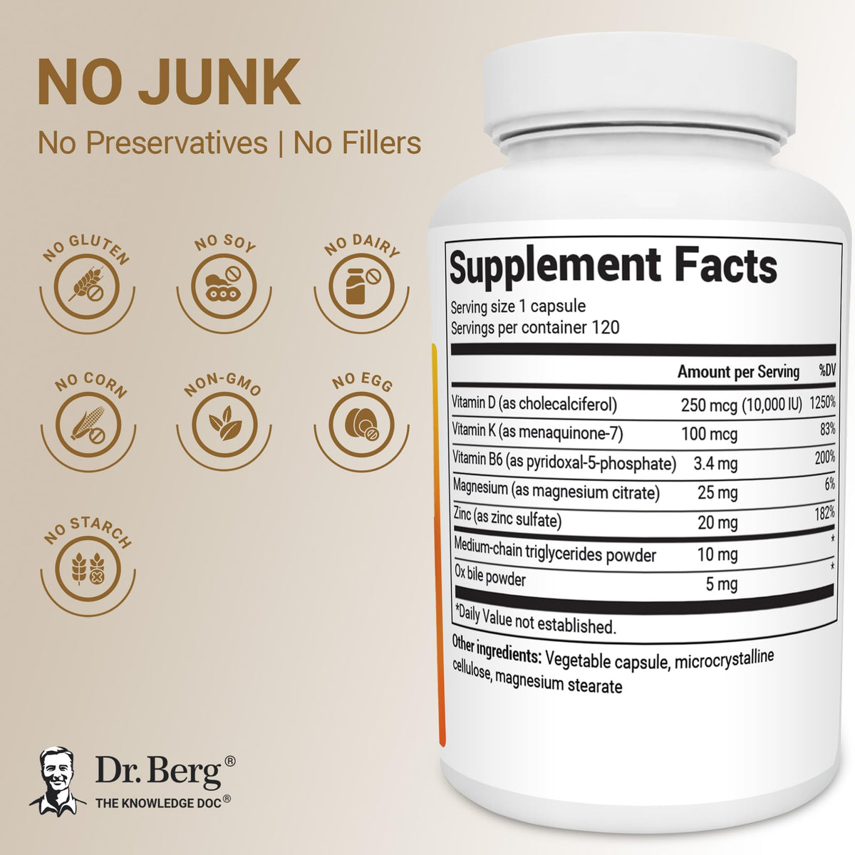 Dr. Berg Maximum Strength 2-in-1 Vitamin D3 K2 10,000 IU | Naturally Derived D3 | 4X Lab-Tested & Verified | High Absorption Formula - Maple Wellness Supplements