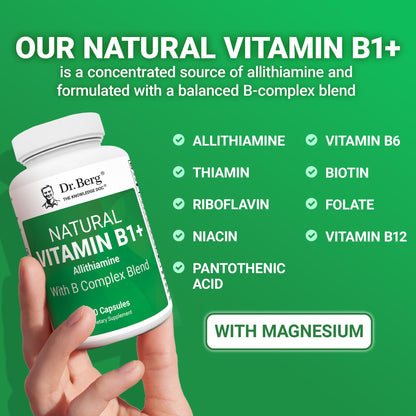 Dr. Berg Natural Vitamin B1 B6 B12 Complex - Allithiamine Vitamin B1 Supplement with 8 Essential Vitamin B Complex for Men & Women Including Thiamin - Maple Wellness Supplements