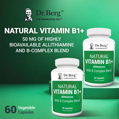 Dr. Berg Natural Vitamin B1 B6 B12 Complex - Allithiamine Vitamin B1 Supplement with 8 Essential Vitamin B Complex for Men & Women Including Thiamin - Maple Wellness Supplements