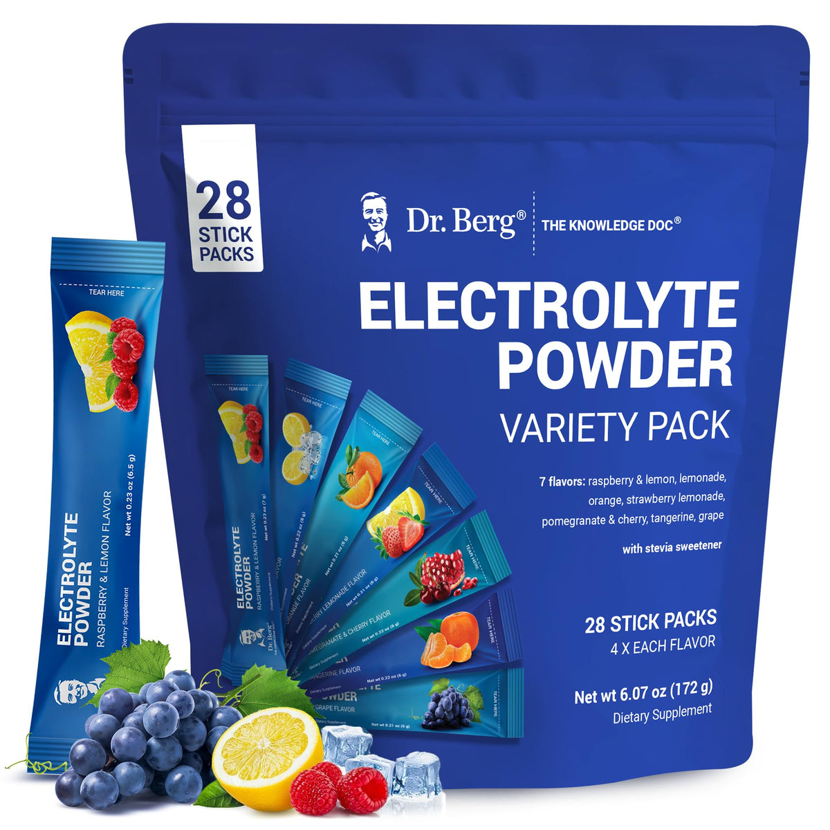 Dr. Berg Sugar Free Electrolyte Powder Packets (Variety Pack) - Daily Electrolyte Drink Mix - 28 Total Hydration Pouches Sugar Free - Maple Wellness Supplements