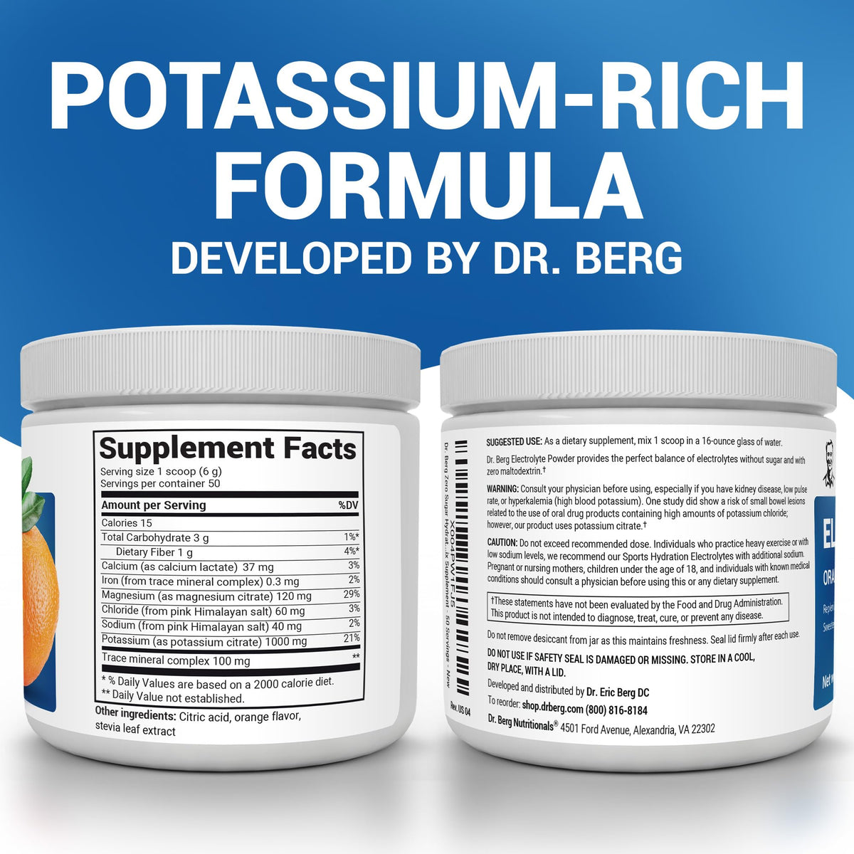 Dr. Berg Zero Sugar Hydration Keto Electrolyte Powder - Enhanced w/ 1000 mg of Potassium & Real Pink Himalayan Salt (NOT Table Salt) - Orange Flavor Hydration Drink Mix Supplement - 50 Servings - Maple Wellness Supplements