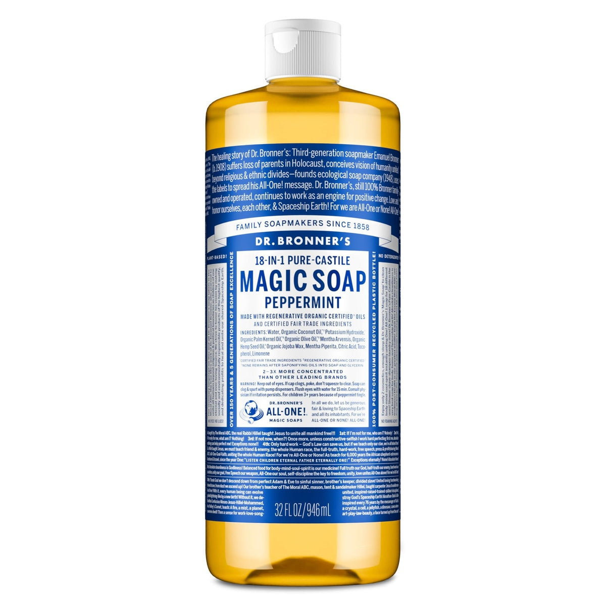 Dr. Bronner's Pure-Castile Magic Liquid Soap - Made with Regenerative Organic Certified Oils- 18-in-1 Uses for Face - Maple Wellness Supplements