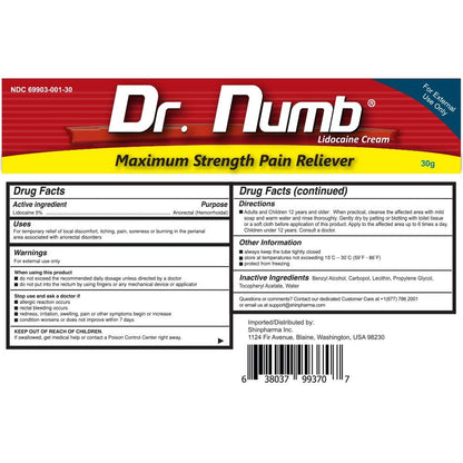 Dr. Numb 5% Lidocaine Numbing Cream, Fast-Acting Maximum Strength Topical Anesthetic Pain Relief Burn Itch Numb Cream with Vitamin E for Hemorrhoid Treatment, Local and Anorectal Uses - 30g 4 Pack - Maple Wellness Supplements