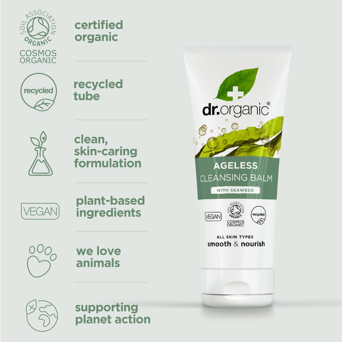 Dr. Organic Ageless Cleansing Balm with Seaweed | Moisturizing, Gentle, Removes Impurities, Certified Organic, Paraben & SLS-Free, Natural, Vegan, 100 ml / 3.4 fl oz - Maple Wellness Supplements