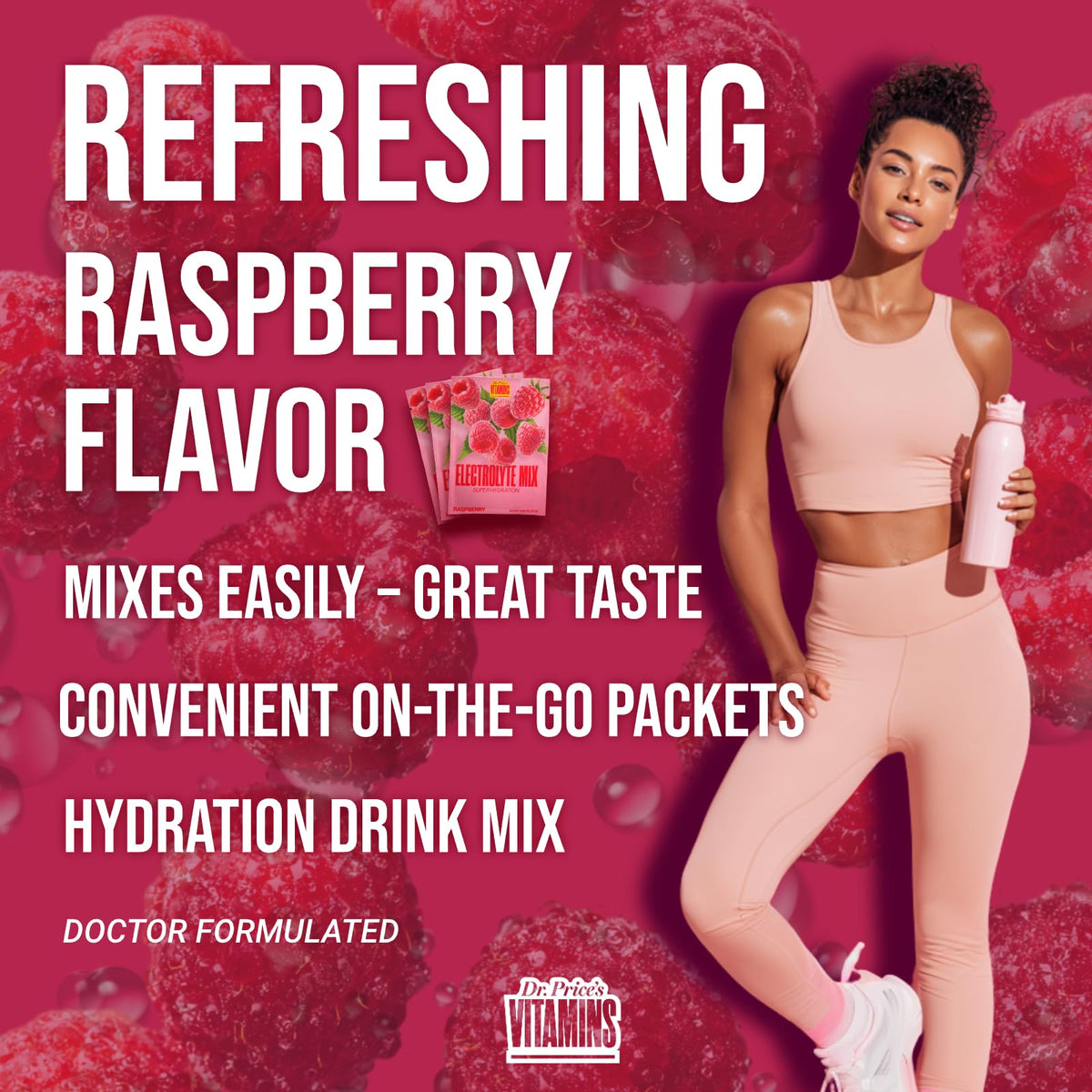 Dr. Price’s Electrolytes Hydration Powder Packets – Raspberry, 30 Packs | Sugar Free Electrolyte Drink Mix, 72+ Trace Minerals, Manganese | Keto Electrolytes, - Maple Wellness Supplements