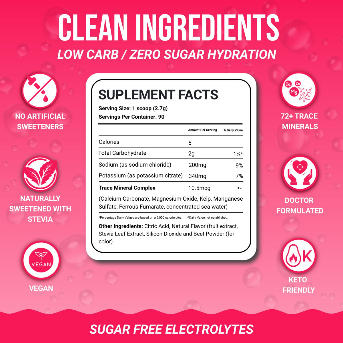 Dr. Price’s Electrolytes Powder Bulk – Raspberry, 90 Servings | Sugar Free Hydration Drink Mix with 72+ Trace Minerals, Manganese | Keto Electrolytes - Maple Wellness Supplements