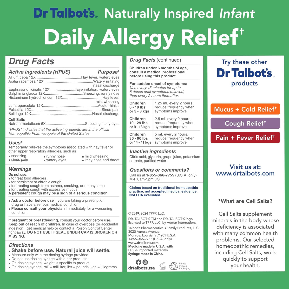 Dr. Talbot's Infant Daily Allergy Relief Liquid Medicine, Naturally Inspired for Babies, Includes Syringe, Grape Juice Flavor, Purple, 4 Fl Oz - Maple Wellness Supplements