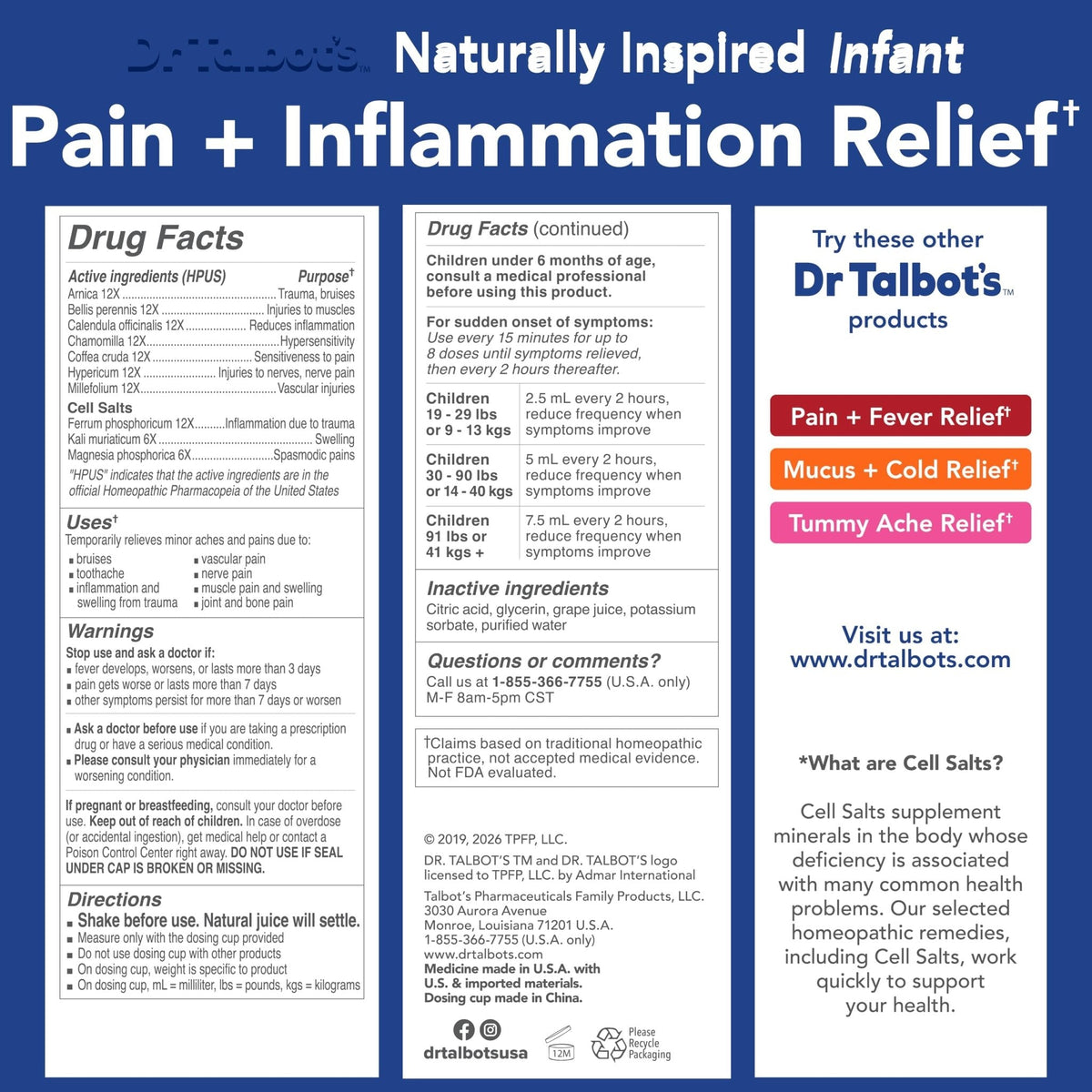 Dr. Talbot's Pain + Inflammation Relief Liquid Medicine for Children, Includes Dosage Cup, Grape Juice Flavor, 4 Fl Oz (Packaging May Vary) - Maple Wellness Supplements
