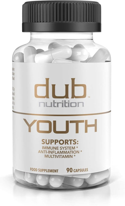 Dub Nutrition Youth - Formula with Acai, Resveratrol, Curcumin, Vitamins A, C, D, E, B12, and CoQ10 - Supports Immunity and Mobility - 90 Capsules - Maple Wellness Supplements