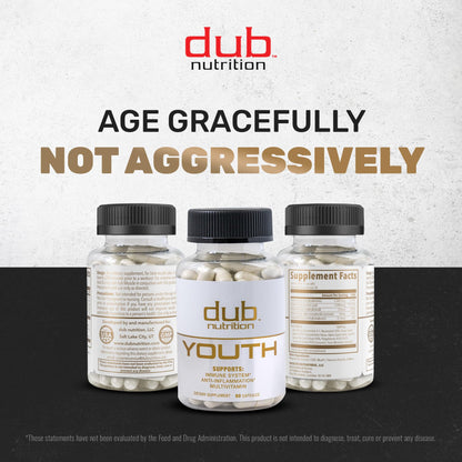 Dub Nutrition Youth - Formula with Acai, Resveratrol, Curcumin, Vitamins A, C, D, E, B12, and CoQ10 - Supports Immunity and Mobility - 90 Capsules - Maple Wellness Supplements