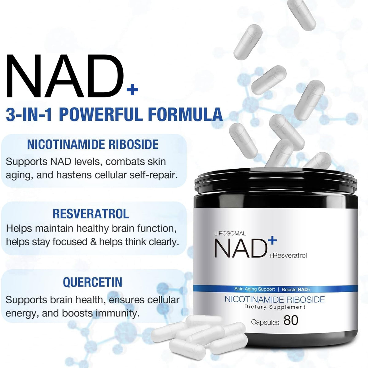 DUCRKACS NAD Supplement - NAD Nicotinamide Riboside Resveratrol 1000mg for Men Women, Liposomal NAD Plus for Energy Anti-Aging, NR Supplement for Energy, Focus, Boost NAD+ - Maple Wellness Supplements