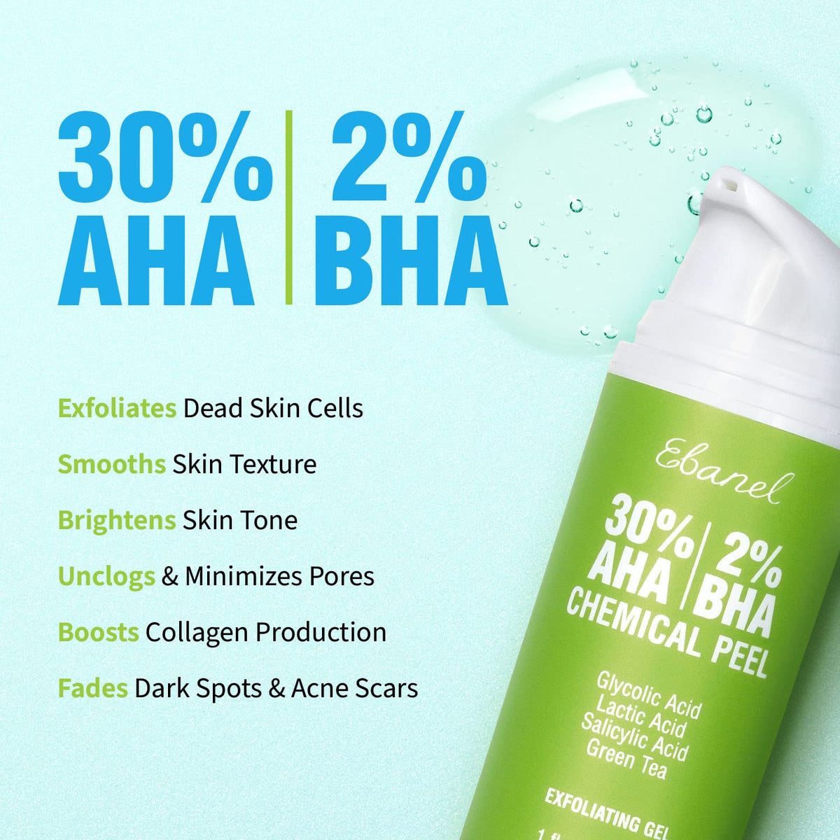 Ebanel 30% AHA 2% BHA Chemical Peel & 2.5% Retinol Cream Moisturizer for Face - Removes Acne Scars, Dark Spots, Wrinkles & Brightens Skin - Maple Wellness Supplements